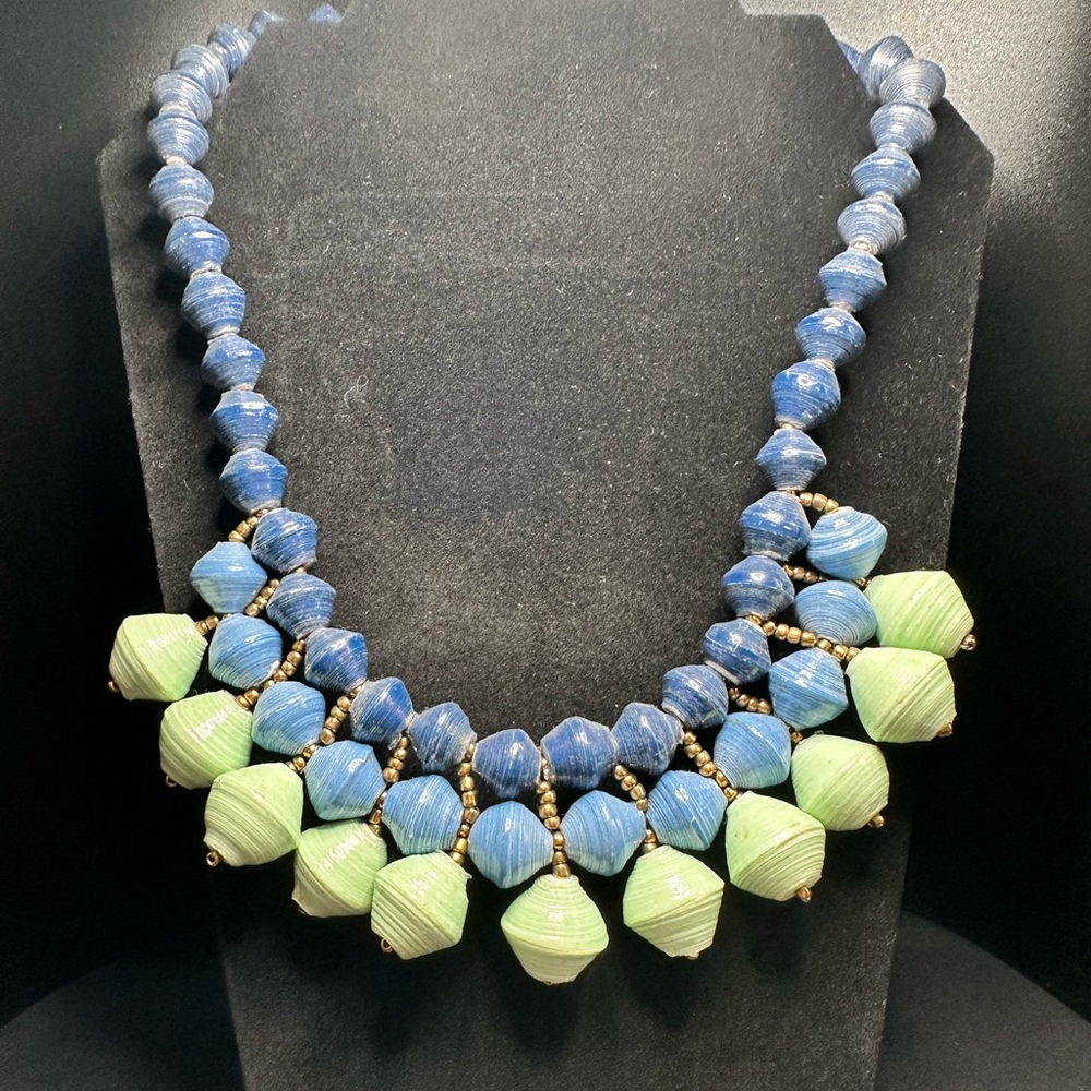 Paper wrapped bead necklace